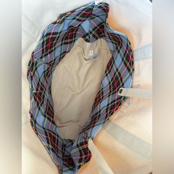 Lands End Canvas Tote Bag Snowflake Plaid Holiday Sequin Christmas Cotton - Picture 7 of 14